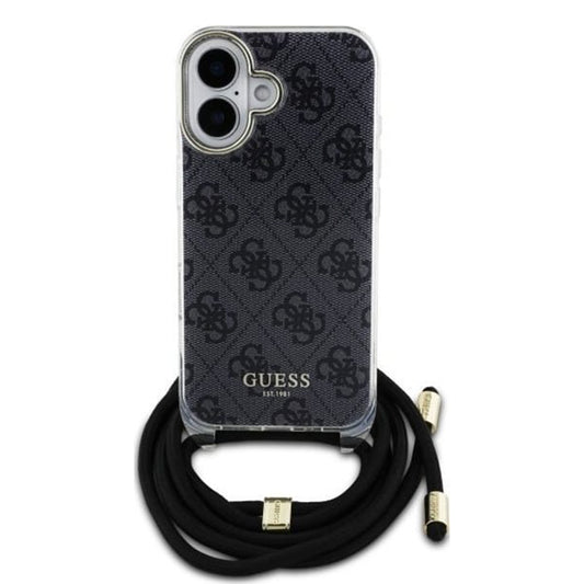 Hoes voor Apple iPhone 16, Guess, Crossbody Cord 4G Print, Zwart