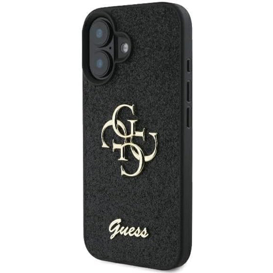 Hoes voor Apple iPhone 16, Guess, Fixed Glitter Big 4G, Zwart
