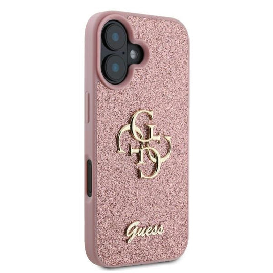 Hoes voor Apple iPhone 16, Guess, Fixed Glitter Big 4G, Roze