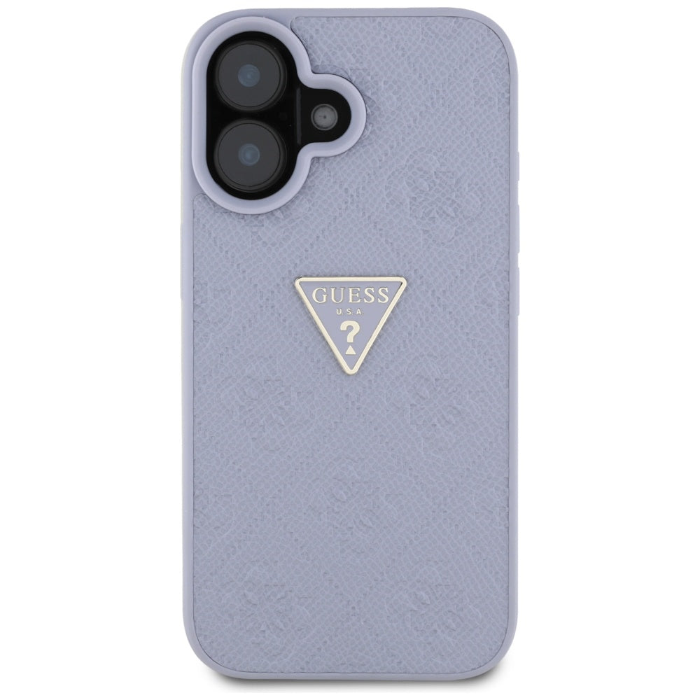 Hoes voor Apple iPhone 16, Guess, Hot Stamp 4G Pattern Triangle Logo, Lichtpaars