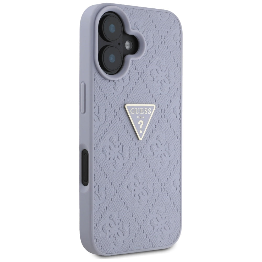 Hoes voor Apple iPhone 16, Guess, Hot Stamp 4G Pattern Triangle Logo, Lichtpaars