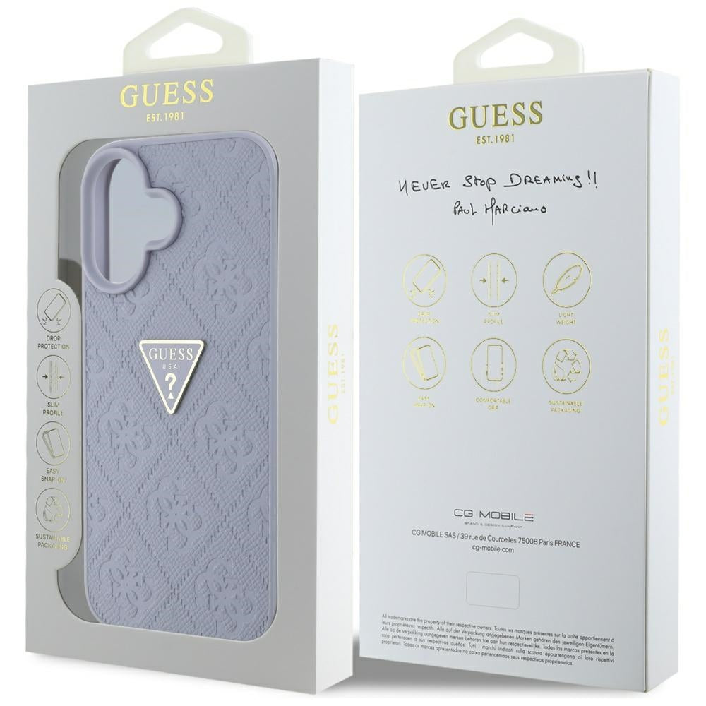 Hoes voor Apple iPhone 16, Guess, Hot Stamp 4G Pattern Triangle Logo, Lichtpaars