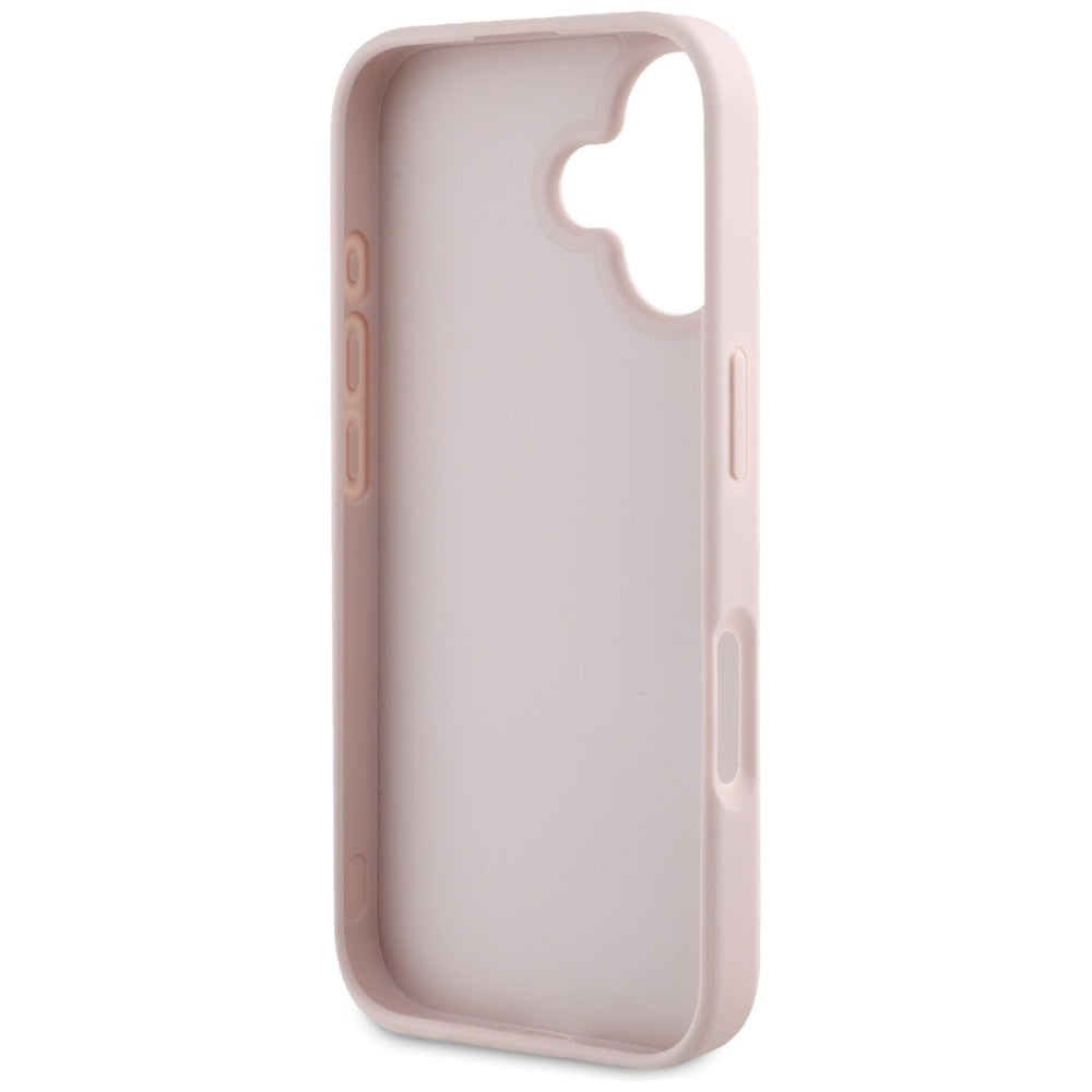 Hoes voor Apple iPhone 16, Guess, Hot Stamp 4G Pattern Triangle Logo, Roze