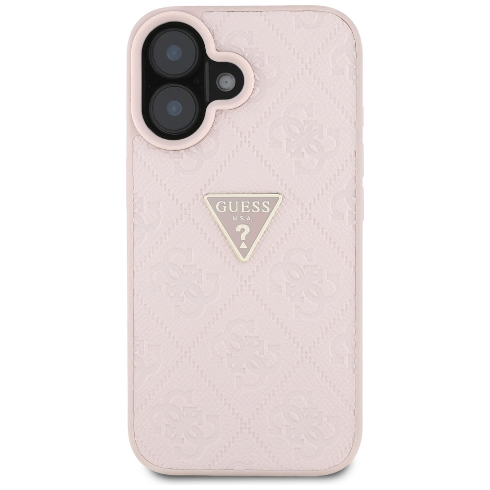 Hoes voor Apple iPhone 16, Guess, Hot Stamp 4G Pattern Triangle Logo, Roze