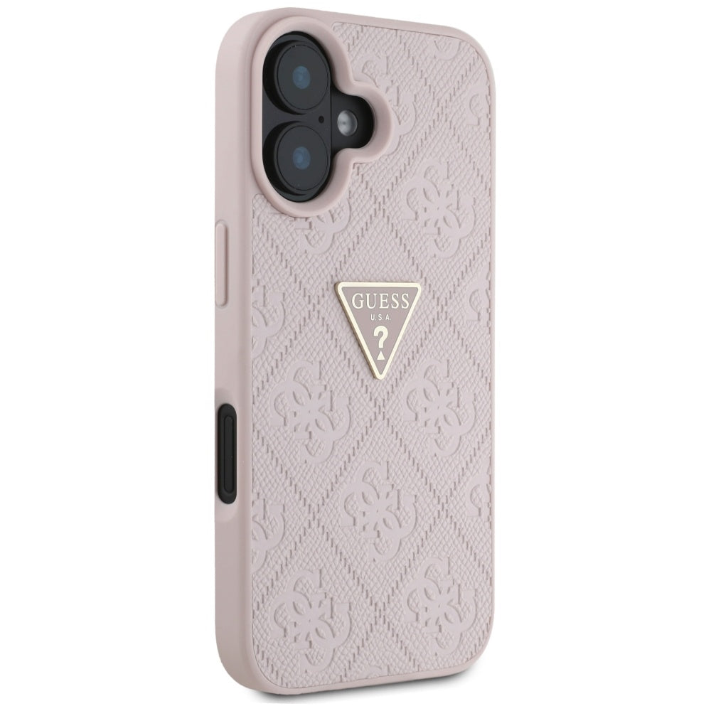 Hoes voor Apple iPhone 16, Guess, Hot Stamp 4G Pattern Triangle Logo, Roze