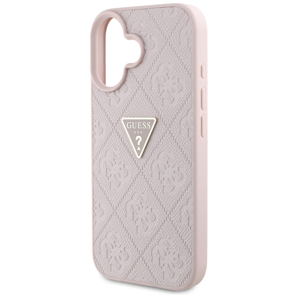 Hoes voor Apple iPhone 16, Guess, Hot Stamp 4G Pattern Triangle Logo, Roze