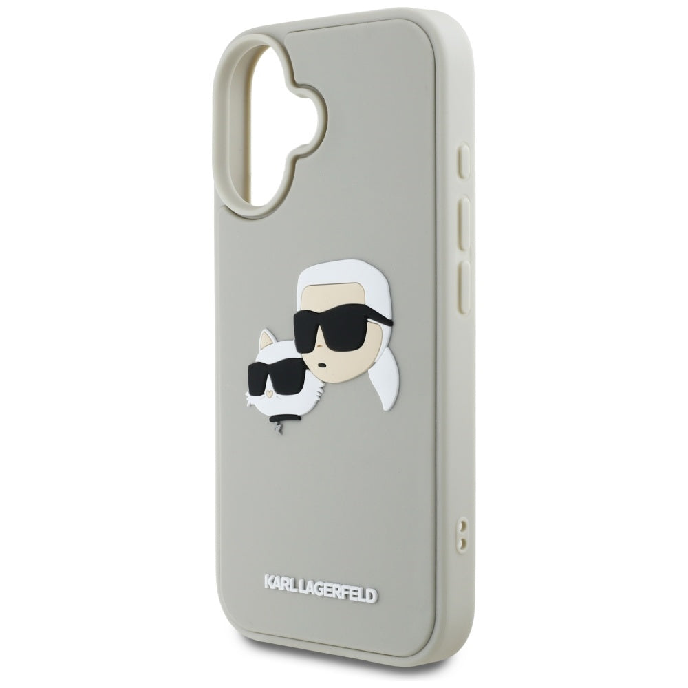Hoes voor Apple iPhone 16, Karl Lagerfeld, 3D Rubber Karl & Choupette, Beige