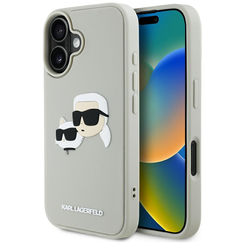 Hoes voor Apple iPhone 16, Karl Lagerfeld, 3D Rubber Karl & Choupette, Beige
