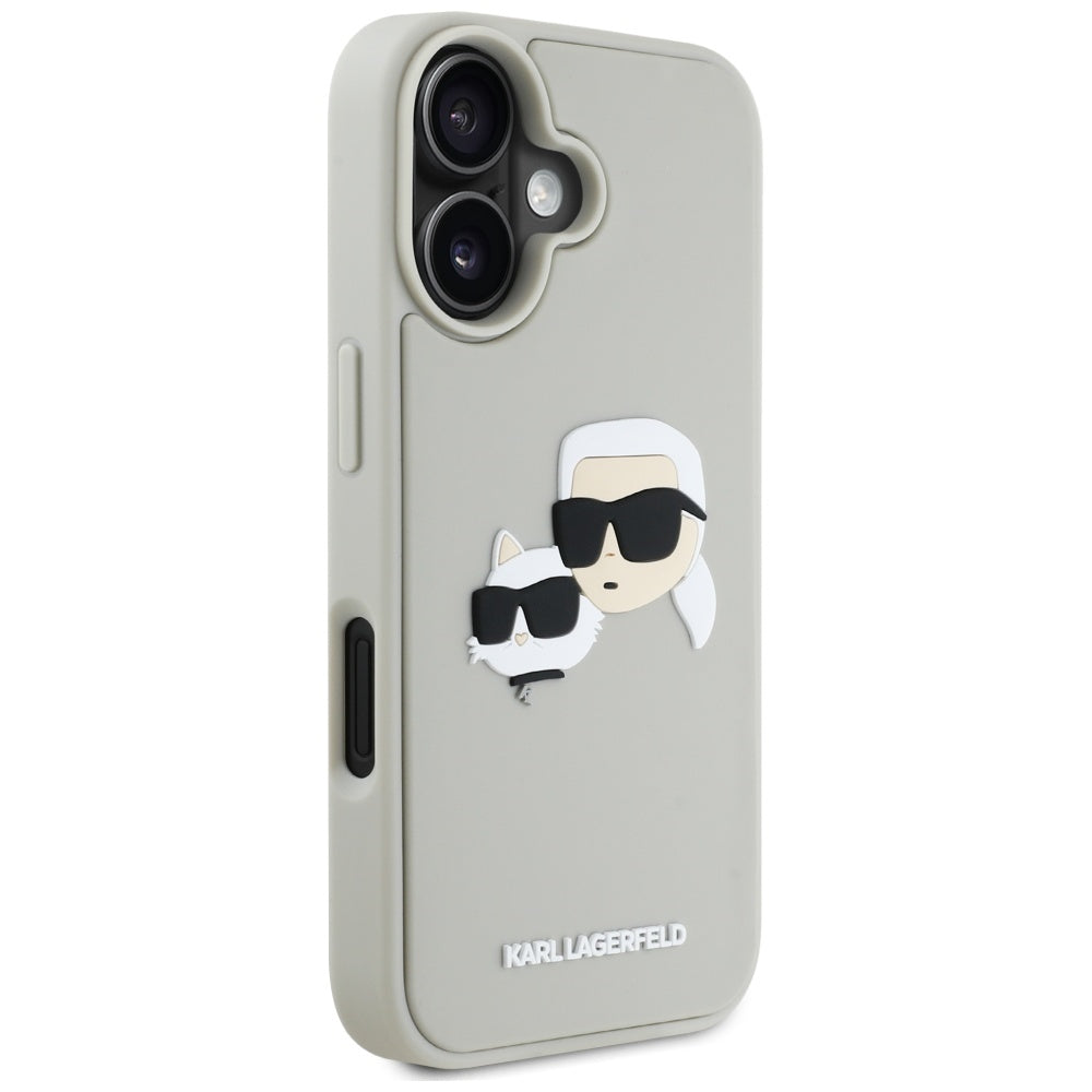 Hoes voor Apple iPhone 16, Karl Lagerfeld, 3D Rubber Karl & Choupette, Beige