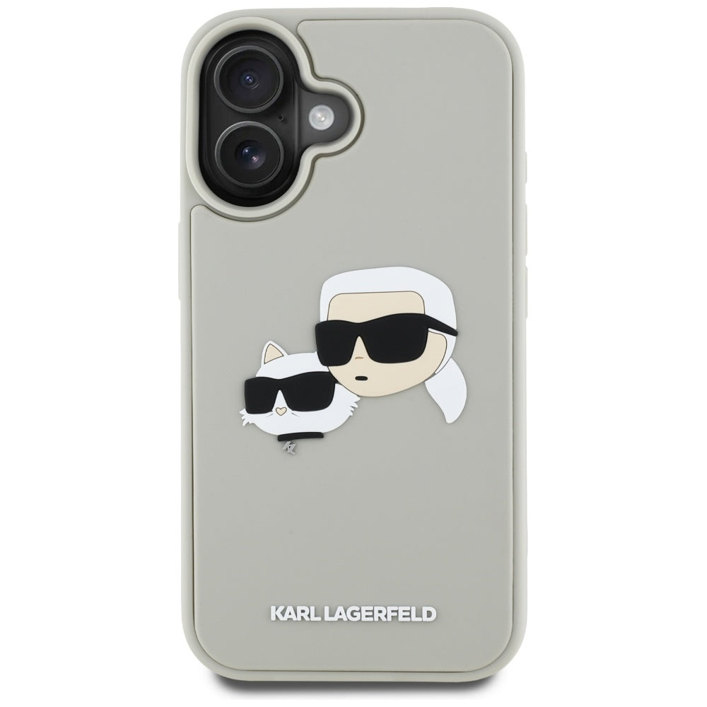 Hoes voor Apple iPhone 16, Karl Lagerfeld, 3D Rubber Karl & Choupette, Beige