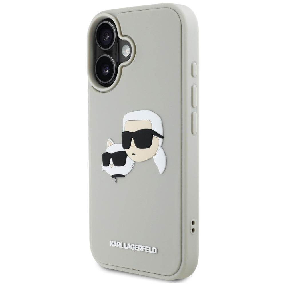 Hoes voor Apple iPhone 16, Karl Lagerfeld, 3D Rubber Karl & Choupette, Beige