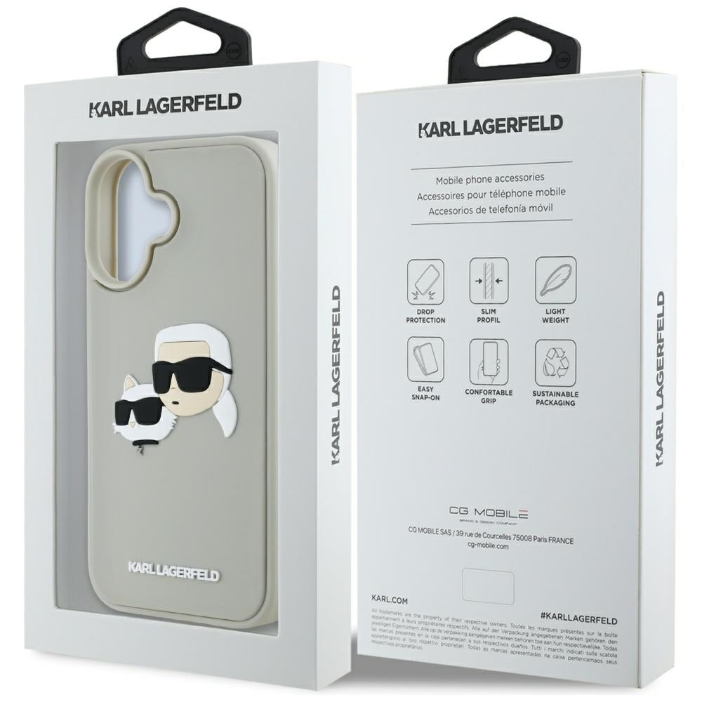 Hoes voor Apple iPhone 16, Karl Lagerfeld, 3D Rubber Karl & Choupette, Beige