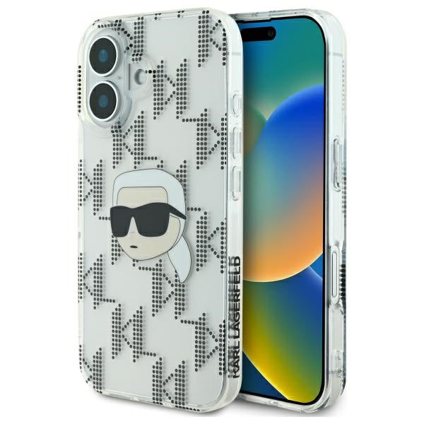 Hoes voor Apple iPhone 16, Karl Lagerfeld, IML Luxury Electroplated Karl's Head, Transparant