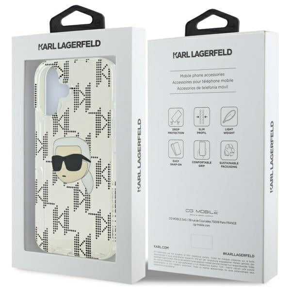 Hoes voor Apple iPhone 16, Karl Lagerfeld, IML Luxury Electroplated Karl's Head, Transparant