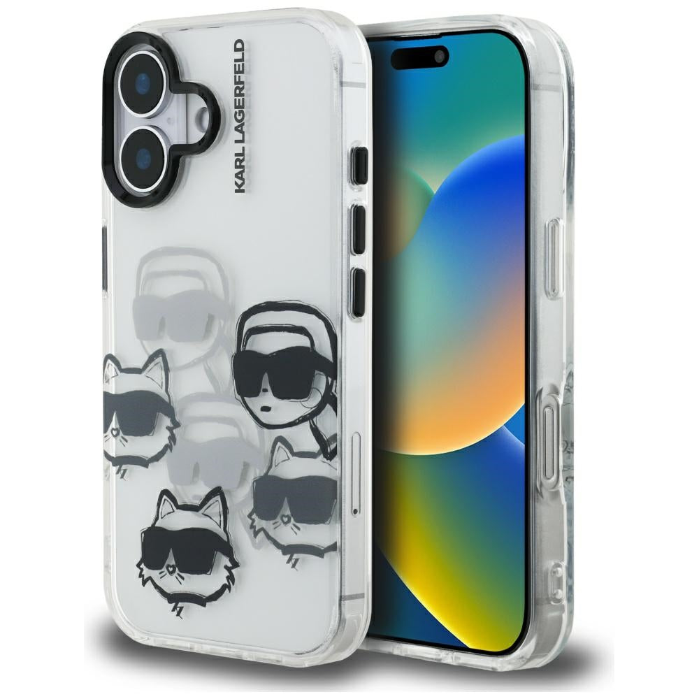 Hoes voor Apple iPhone 16, Karl Lagerfeld, IML Luxury Multi Head Pattern, Transparant