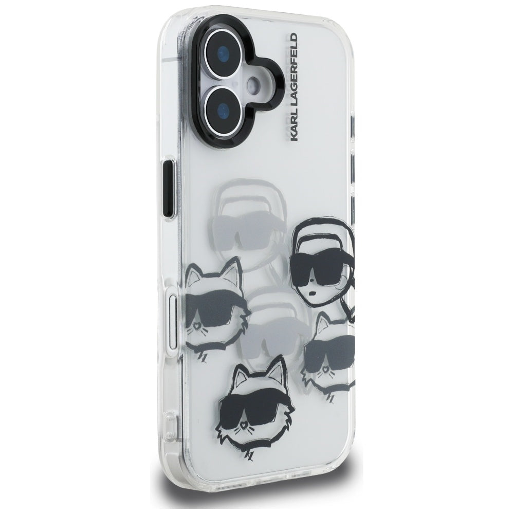 Hoes voor Apple iPhone 16, Karl Lagerfeld, IML Luxury Multi Head Pattern, Transparant