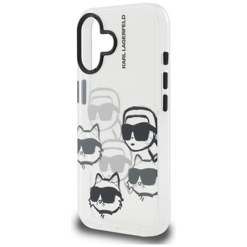 Hoes voor Apple iPhone 16, Karl Lagerfeld, IML Luxury Multi Head Pattern, Transparant