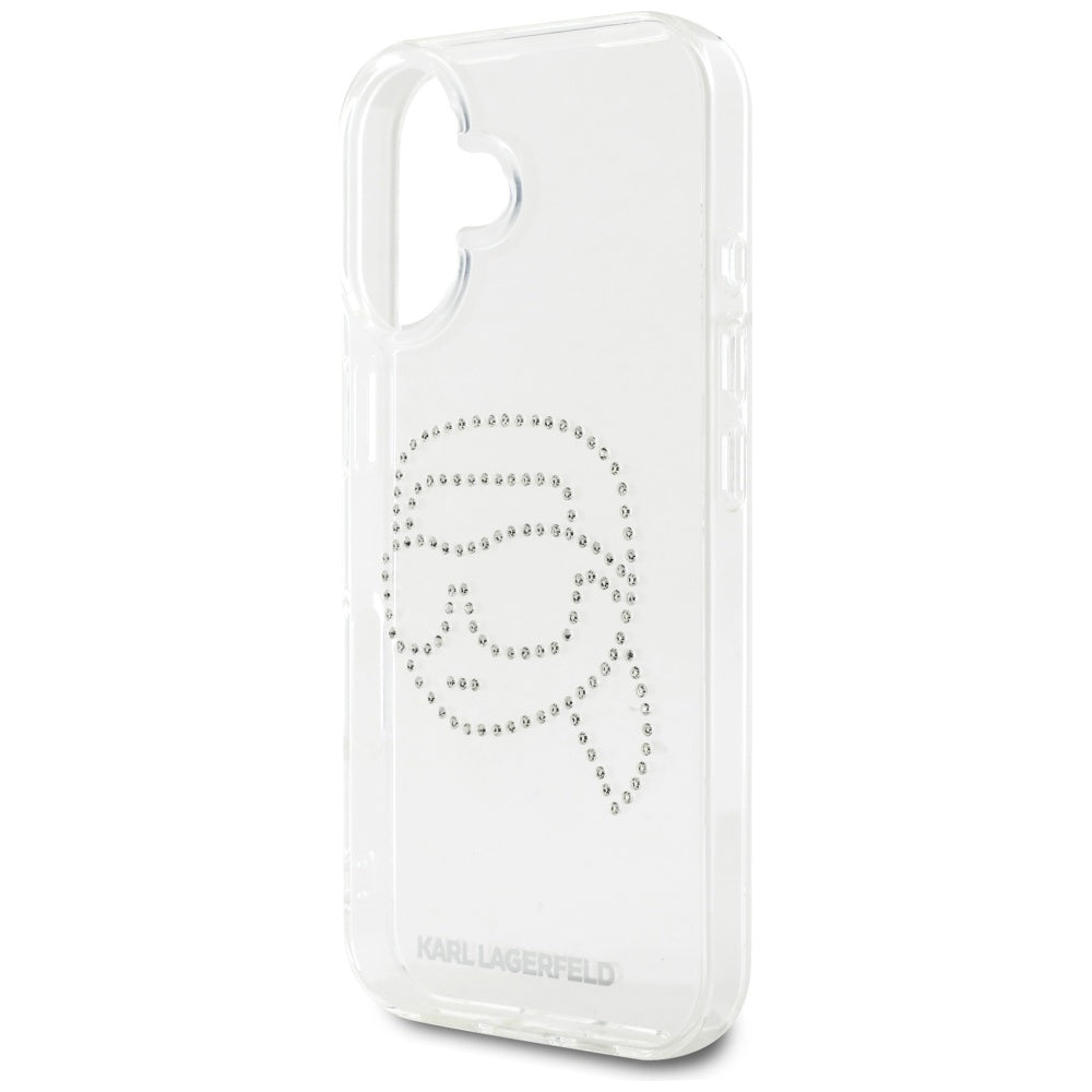 Hoes voor Apple iPhone 16, Karl Lagerfeld, IML Rhinestones Karl's Head, Transparant