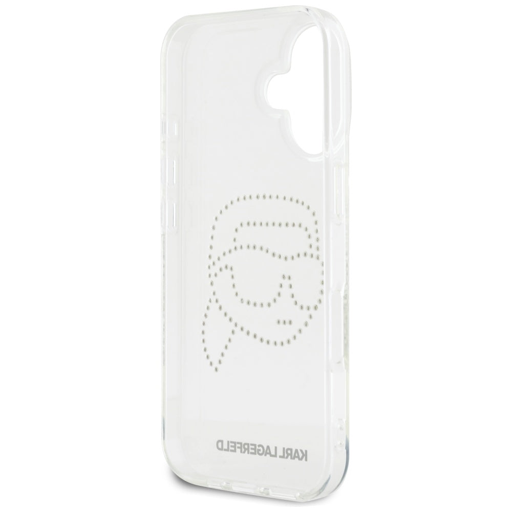 Hoes voor Apple iPhone 16, Karl Lagerfeld, IML Rhinestones Karl's Head, Transparant