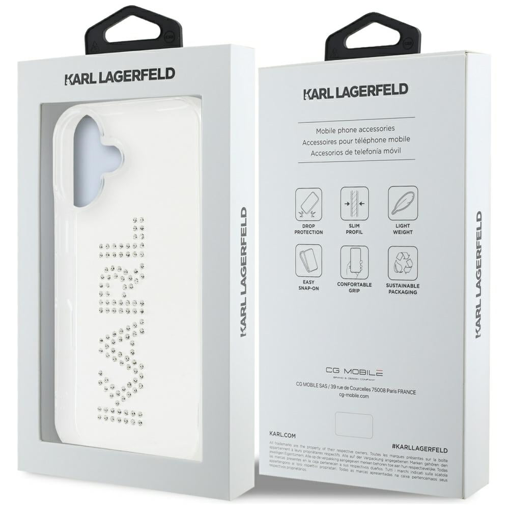 Hoes voor Apple iPhone 16, Karl Lagerfeld, IML Rhinestones Transparant Logo, Transparant