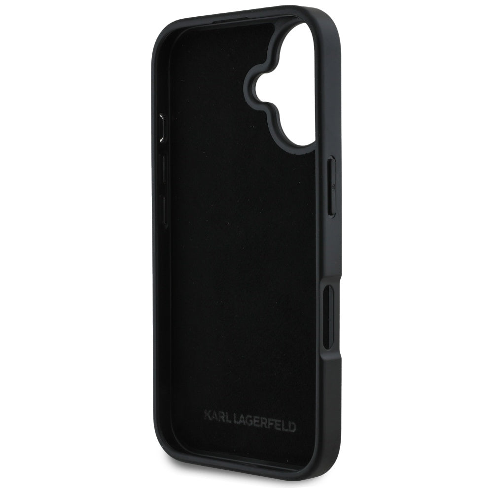 Hoes voor Apple iPhone 16, Karl Lagerfeld, Metal Signature, Zwart