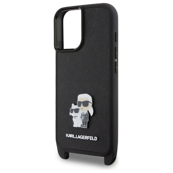 Hoes voor Apple iPhone 16, Karl Lagerfeld, Saffiano Crossbody Metal Pin Karl & Choupette, Wit
