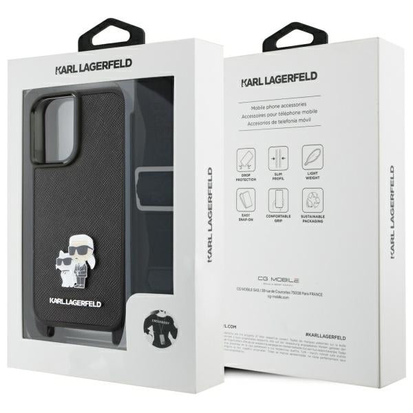 Hoes voor Apple iPhone 16, Karl Lagerfeld, Saffiano Crossbody Metal Pin Karl & Choupette, Wit
