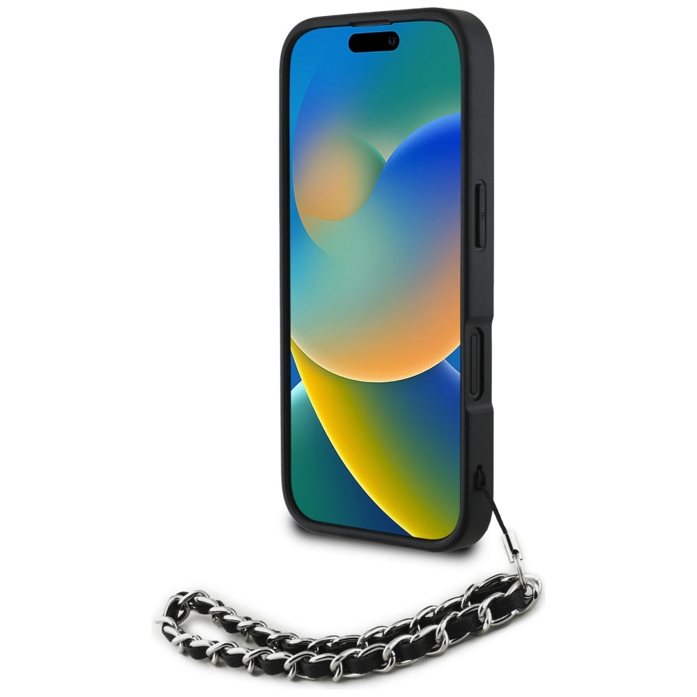 Hoes voor Apple iPhone 16, Karl Lagerfeld, Saffiano Crystals & Charm, Zwart