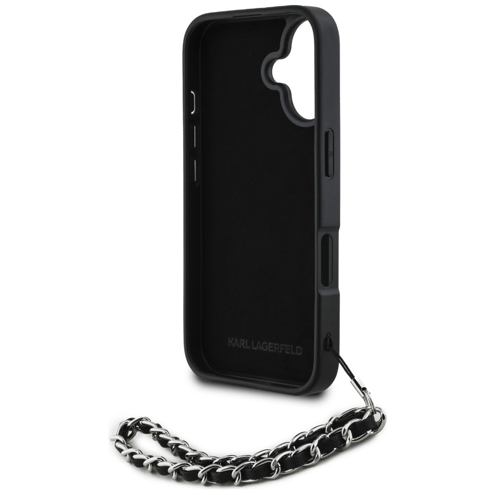 Hoes voor Apple iPhone 16, Karl Lagerfeld, Saffiano Crystals & Charm, Zwart