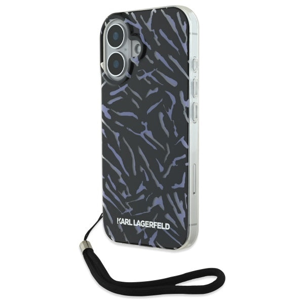 Hoes voor Apple iPhone 16, Karl Lagerfeld, Zebra met Koordband, Paars