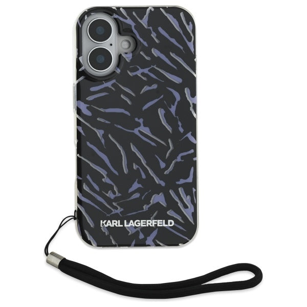 Hoes voor Apple iPhone 16, Karl Lagerfeld, Zebra met Koordband, Paars