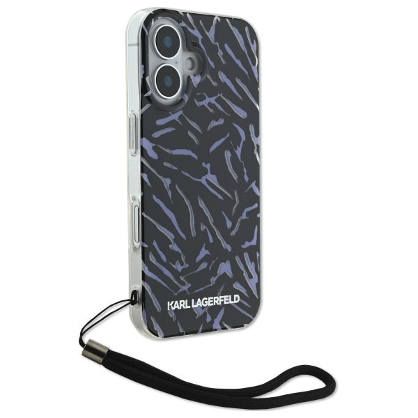 Hoes voor Apple iPhone 16, Karl Lagerfeld, Zebra met Koordband, Paars