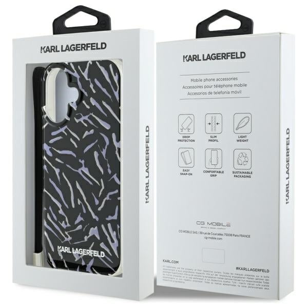 Hoes voor Apple iPhone 16, Karl Lagerfeld, Zebra met Koordband, Paars