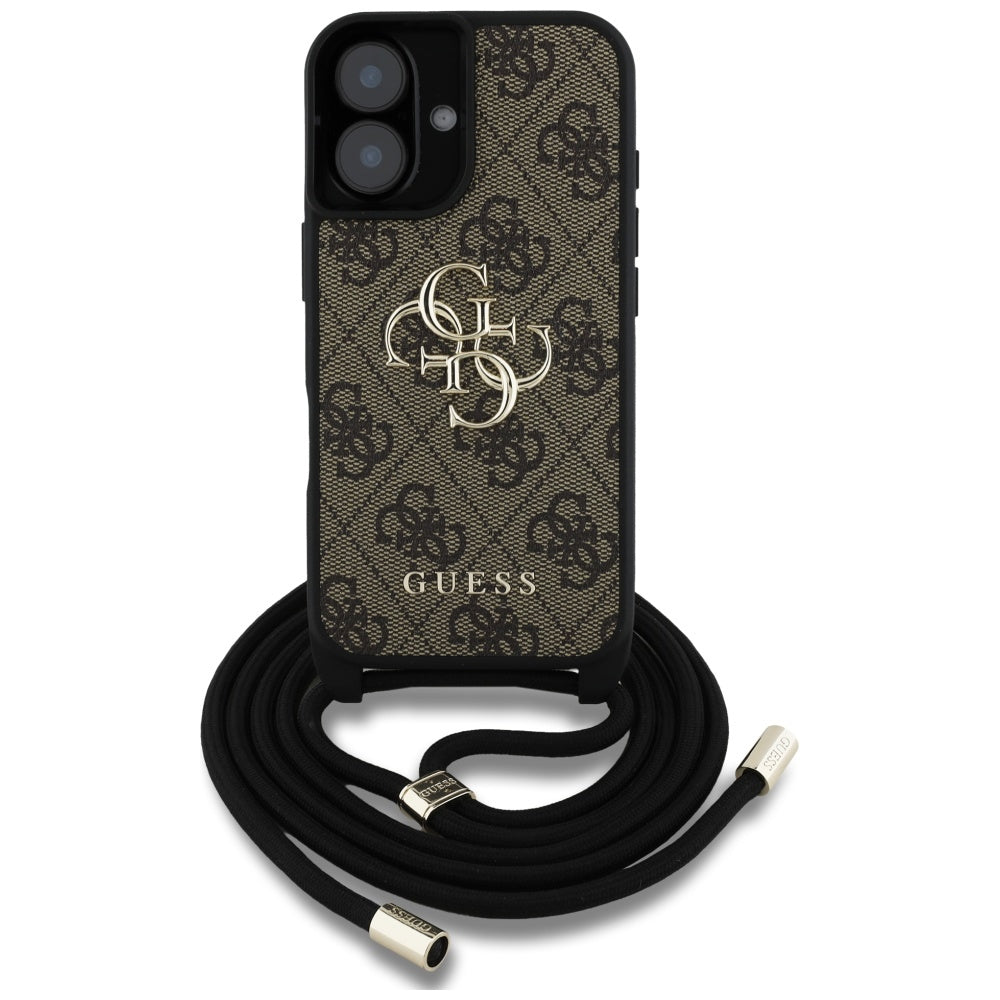Case for Apple iPhone 16 Plus, Guess, 4G CBDY Big Logo with Cord Strap, Brown