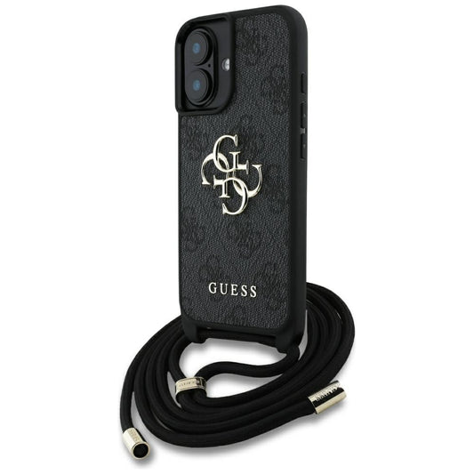 Hoes voor Apple iPhone 16 Plus, Guess, 4G CBDY Big Logo met Koordriem, Zwart