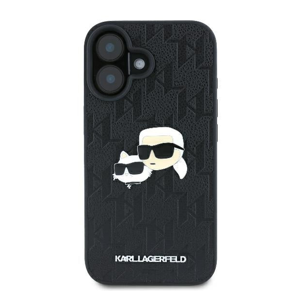Hoes voor Apple iPhone 16 Plus, Karl Lagerfeld, Monogram Karl & Choupette's Heads, Zwart
