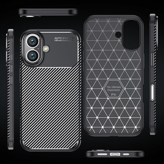 Hoes voor Apple iPhone 16 Plus, Techsuit, CarbonFiber, Zwart