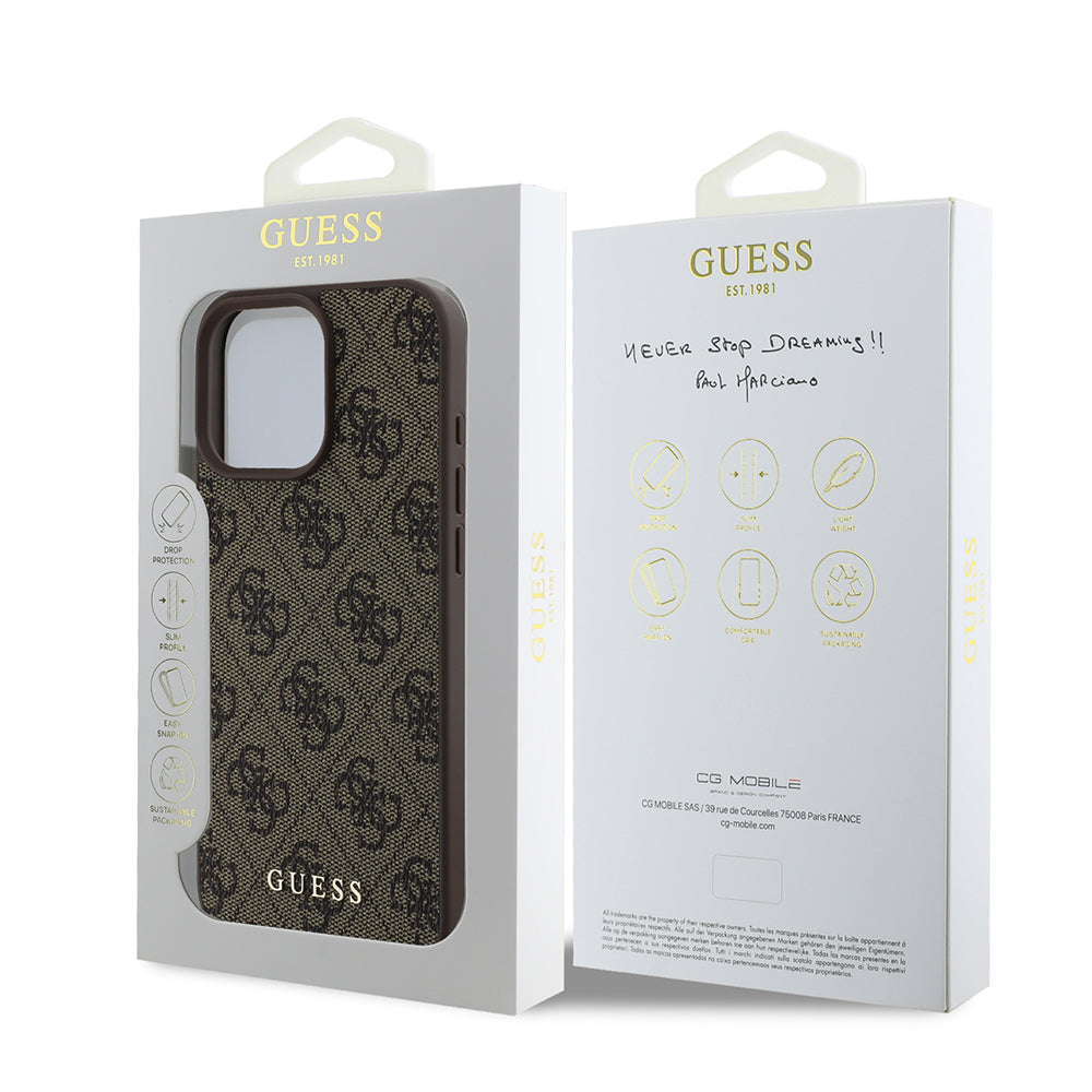 Hoes voor Apple iPhone 16 Pro, Guess, 4G Classic, Bruin