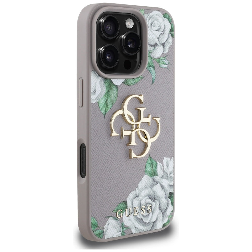 Hoes voor Apple iPhone 16 Pro, Guess, 4G Grained Roses Big Logo, Paars