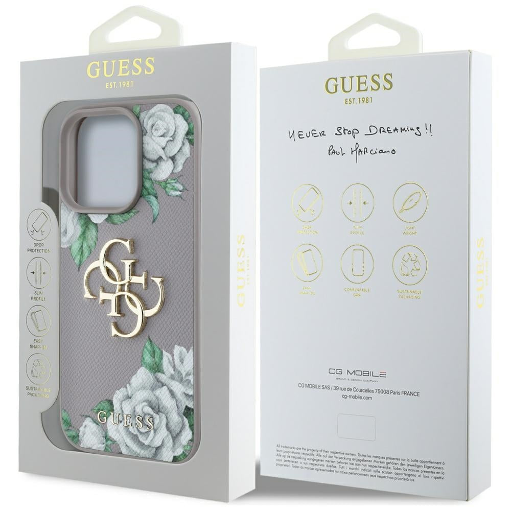 Hoes voor Apple iPhone 16 Pro, Guess, 4G Grained Roses Big Logo, Paars