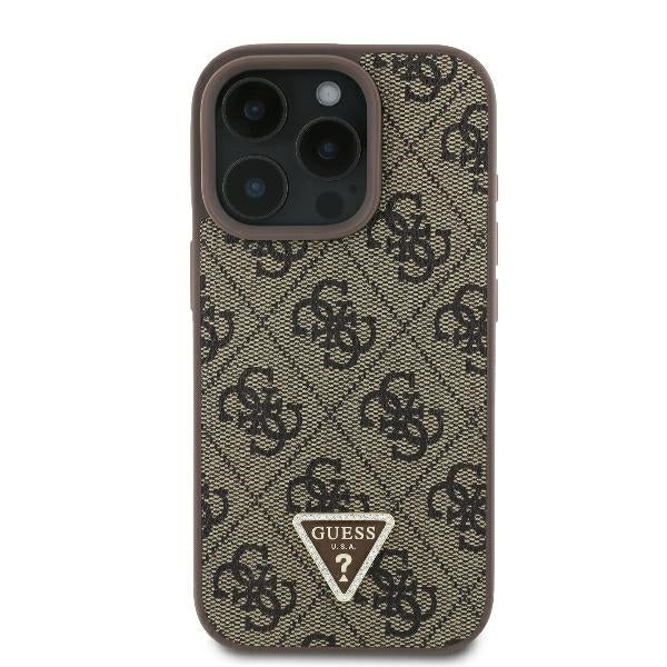 Hoes voor Apple iPhone 16 Pro, Guess, Crossbody 4G Triangle Strass, Bruin