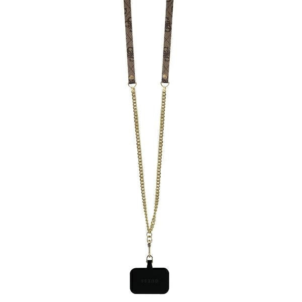 Hoes voor Apple iPhone 16 Pro, Guess, Crossbody 4G Triangle Strass, Bruin