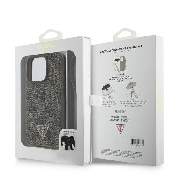 Hoes voor Apple iPhone 16 Pro, Guess, Crossbody 4G Triangle Strass, Bruin