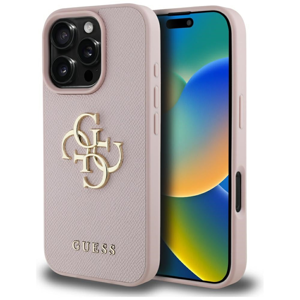 Hoes voor Apple iPhone 16 Pro, Guess, Grained Big 4G Logo Small Classic Logo, Roze