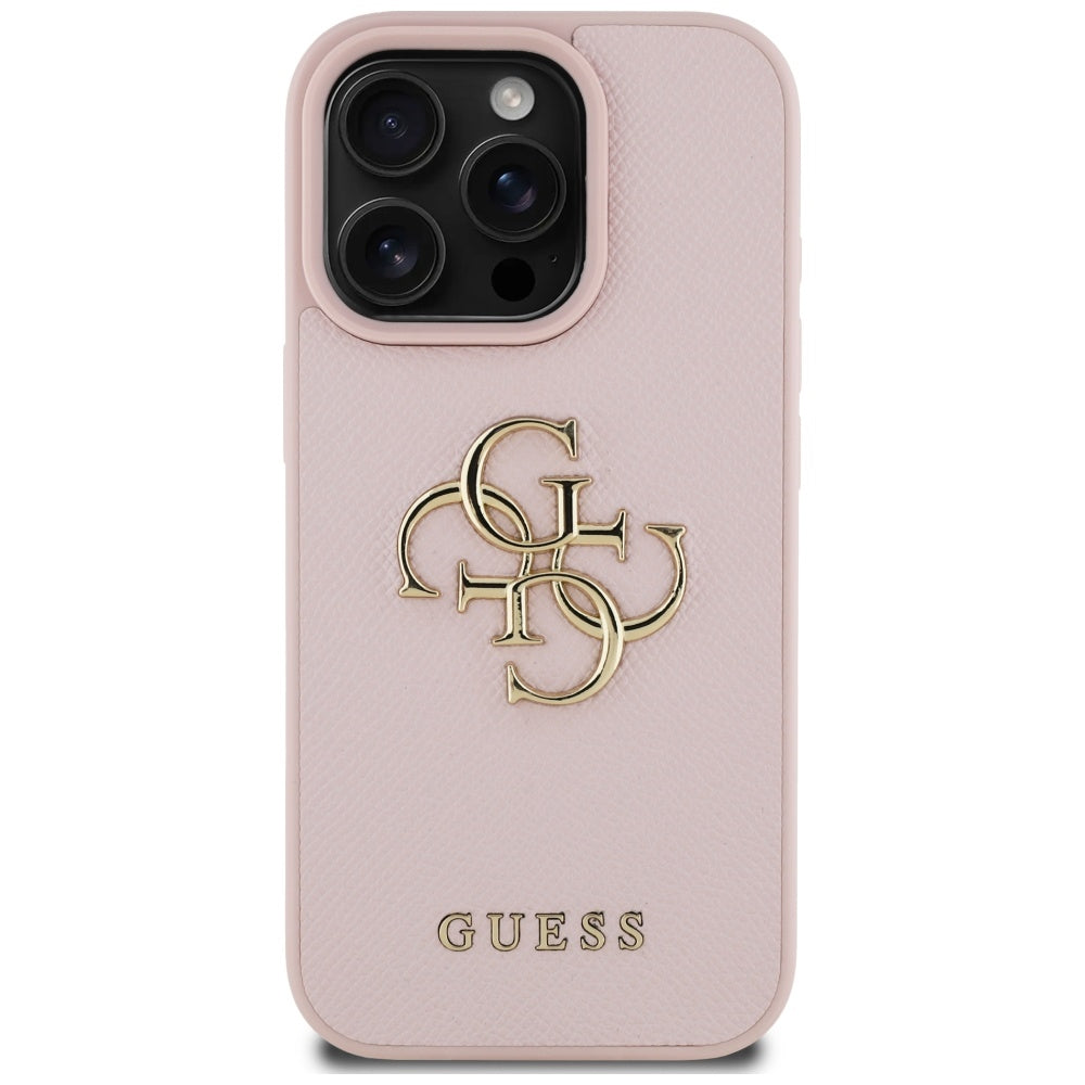 Hoes voor Apple iPhone 16 Pro, Guess, Grained Big 4G Logo Small Classic Logo, Roze