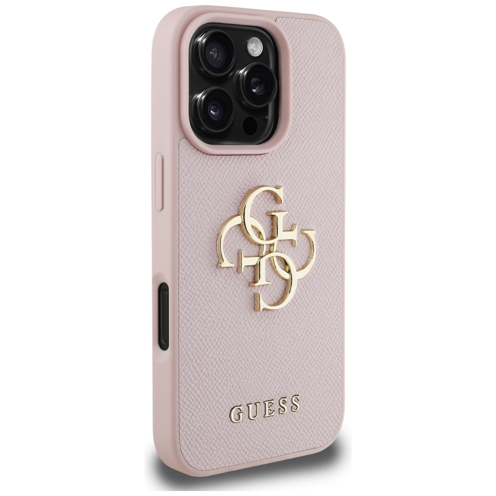 Hoes voor Apple iPhone 16 Pro, Guess, Grained Big 4G Logo Small Classic Logo, Roze