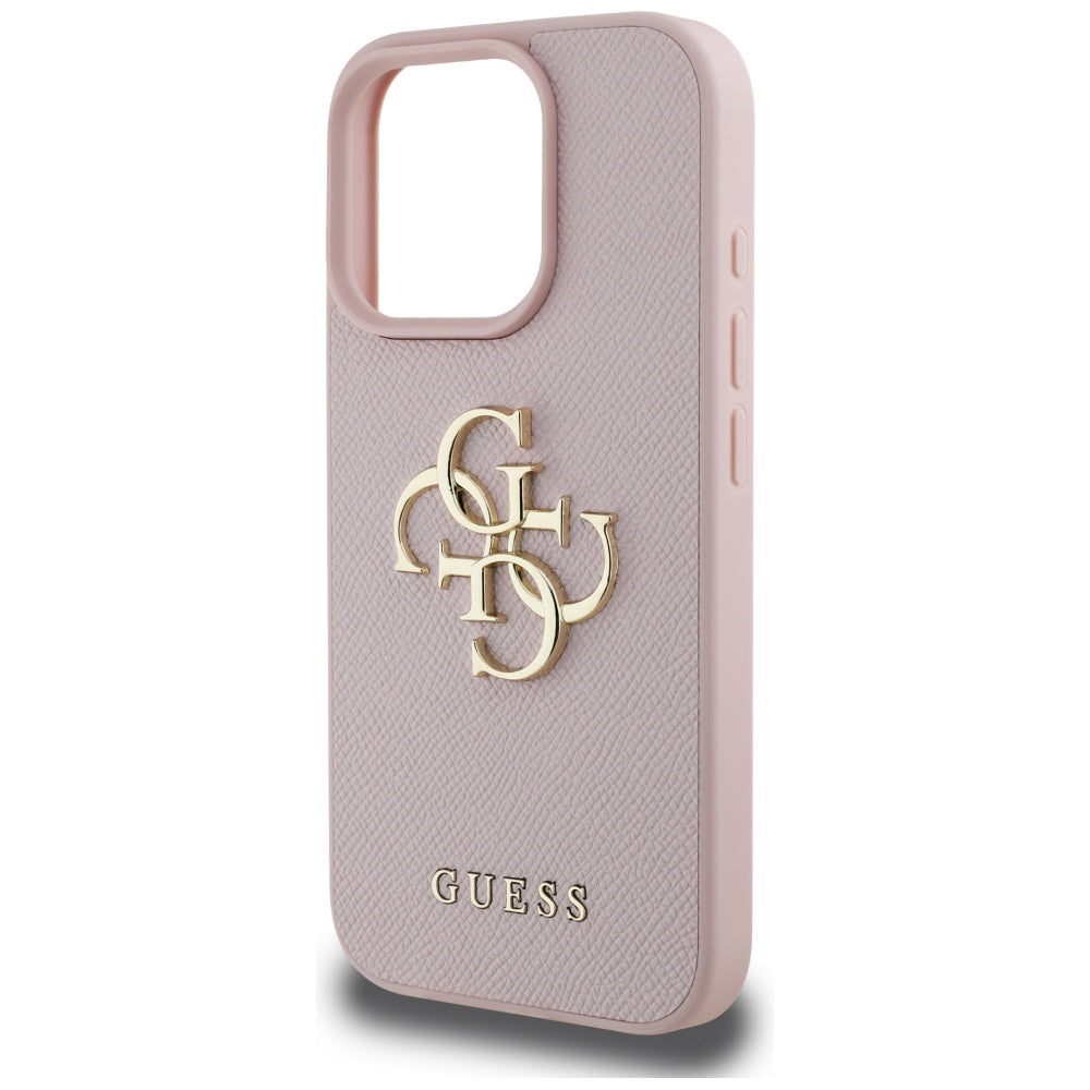 Hoes voor Apple iPhone 16 Pro, Guess, Grained Big 4G Logo Small Classic Logo, Roze