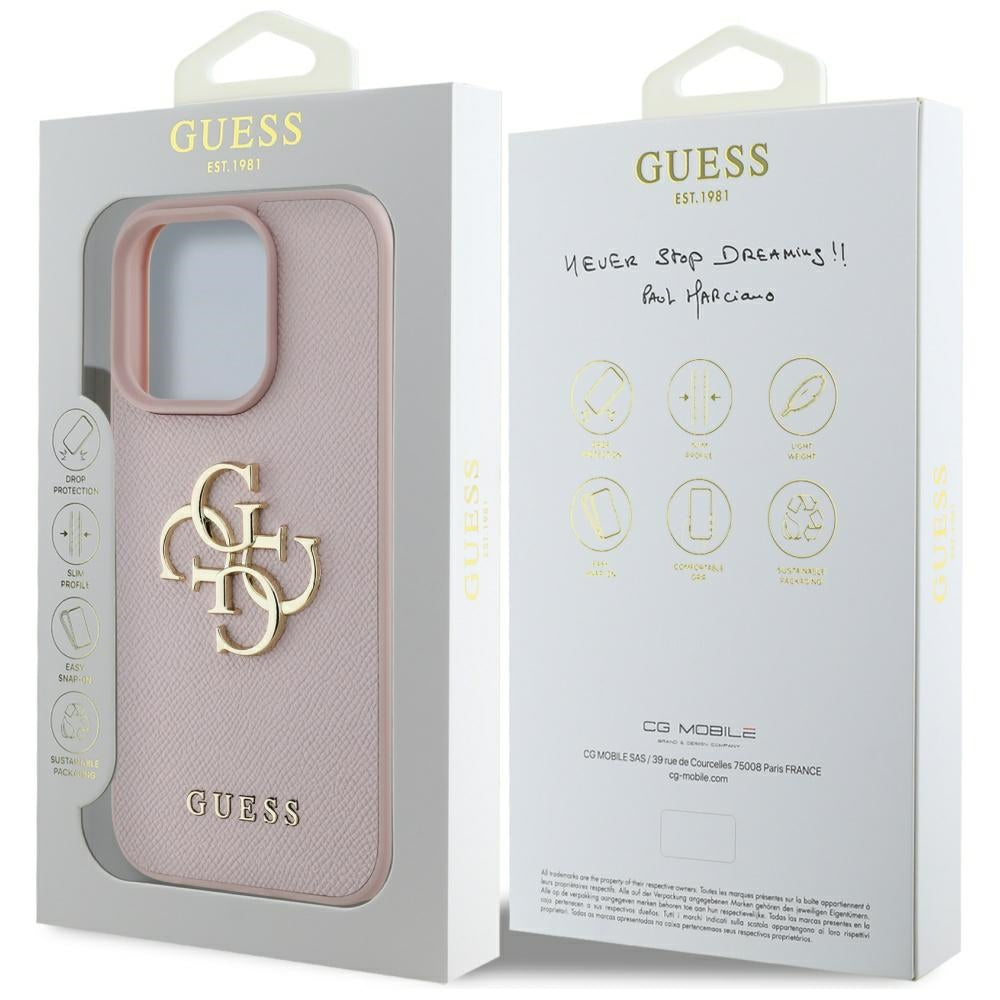 Hoes voor Apple iPhone 16 Pro, Guess, Grained Big 4G Logo Small Classic Logo, Roze