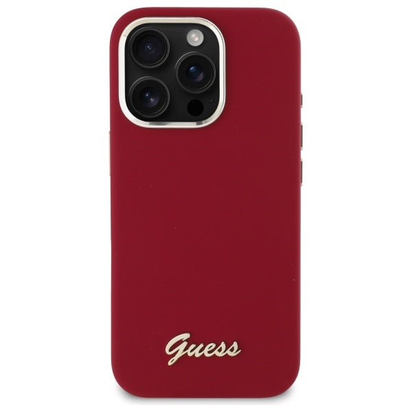 Hoes voor Apple iPhone 16 Pro, Guess, Script Metal Logo, Roze