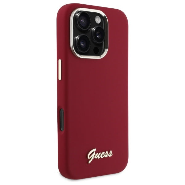 Hoes voor Apple iPhone 16 Pro, Guess, Script Metal Logo, Roze